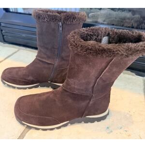 Skechers Outdoor Suede Mid-Calf Winter Boots Fur Trim Brown Women's 10 (Flaw)